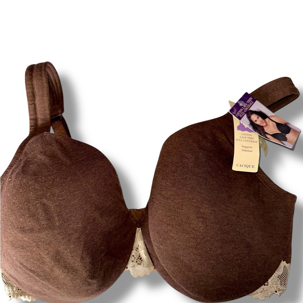 Cacique 38DD Cotton Lace-Trim Full-Coverage Brown Bra NWT SOFT SUPPORT COMFORT